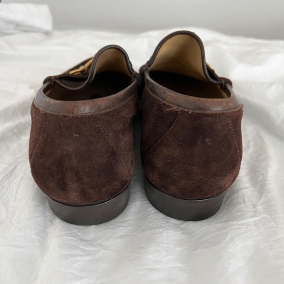 Men's Gucci Brown Swede Classic Style Loafers Gold Horseshoe Bit 41.5/8.5 - Picture 5 of 14